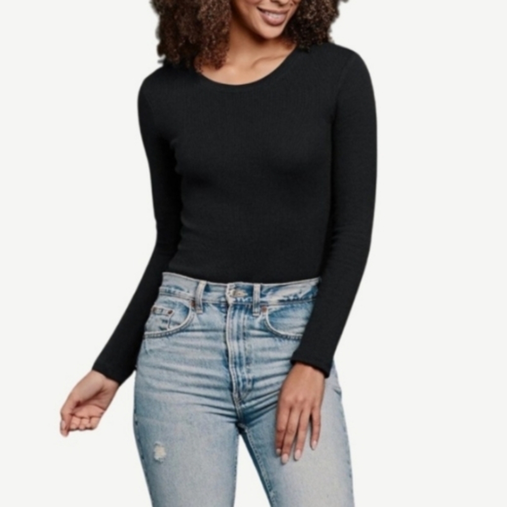 NUUDS RIBBED CREW NECK LONG SLEEVE BODYSUIT BLACK S